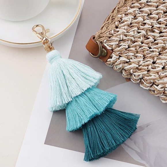 Accessories - Boho Long Multi Tier Green Fringe Purse Charm